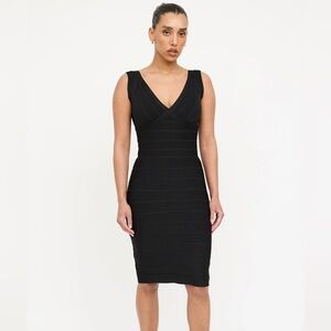 Herve leger midi Black V-Neck Bodycon Dress - Women's